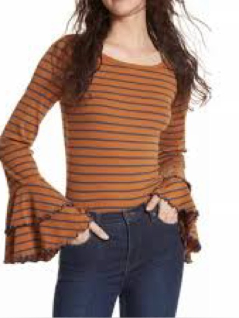 We The Free Top Women’s Sz S Boho Bell Sleeves Fall Casual Stripe